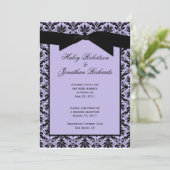 Invitation Lavender Black Damask Post Mariage Célébration (Debout devant)