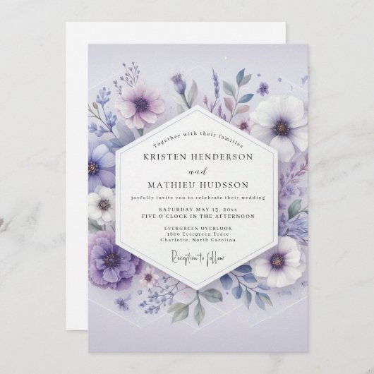 Invitation Lavender Bloom Meadow Wedding (Devant / Derrière)