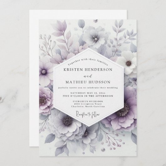 Invitation Lavender Blossom Romance Wedding (Devant / Derrière)