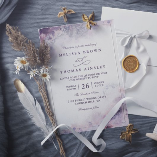 Invitation Lavender Blush Elegant Modern Chic QR Code Wedding