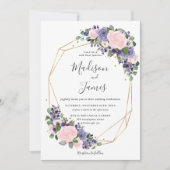 Invitation Lavender Blush Floral Mariage Cadre géométrique Or (Devant)