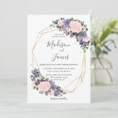 Invitation Lavender Blush Floral Mariage Cadre géométrique Or (Debout devant)