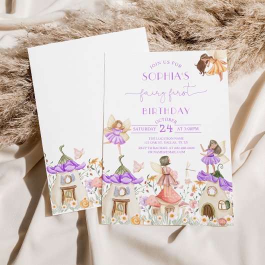 Invitation Lavender Boho Fleur sauvage Fairy 1er anniversaire