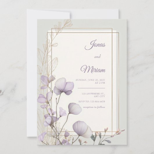 Invitation Lavender Botanical Double Gold Frame Wedding (Devant)