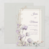 Invitation Lavender Botanical Double Gold Frame Wedding (Devant / Derrière)