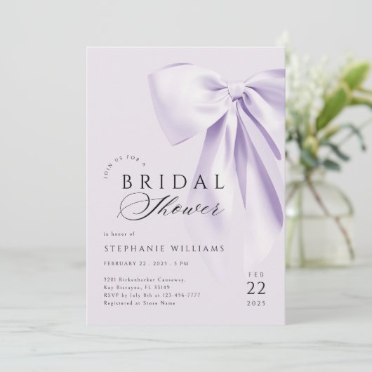 Invitation Lavender Bow Bridal Showeuse (Debout devant)