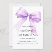 Invitation Lavender bow coquette girl birthday (Devant)
