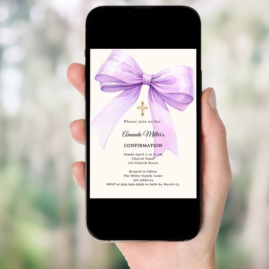 Invitation Lavender bow cream girl Confirmation