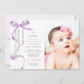 Invitation Lavender Bow & Rosary Photo First Holy Communion (Devant)