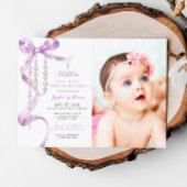 Invitation Lavender Bow & Rosary Photo First Holy Communion