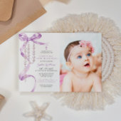 Invitation Lavender Bow & Rosary Photo First Holy Communion