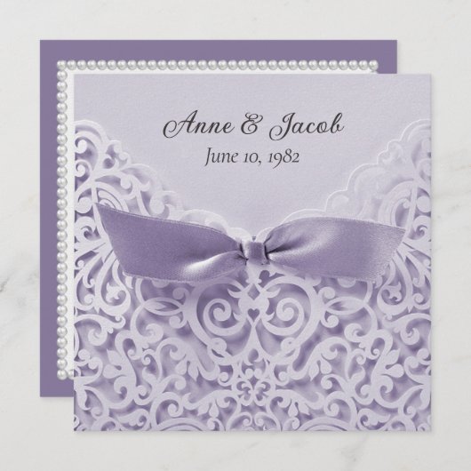 Invitation Lavender Bow sur dentelle Mariage Vow renouveau (Devant / Derrière)