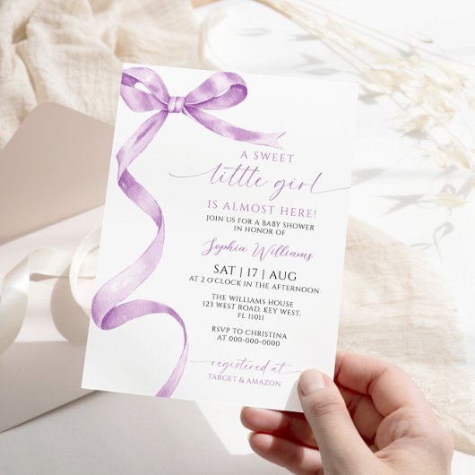Invitation Lavender Bow Sweet Little Girl Baby shower