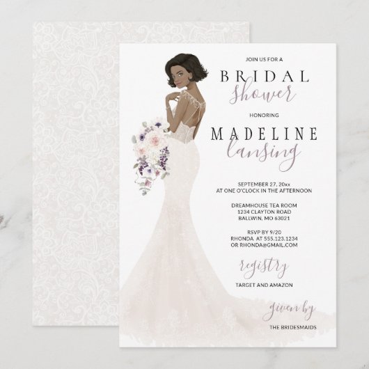 Invitation Lavender Bride dans la Fête des mariées Lace Gown (Devant / Derrière)