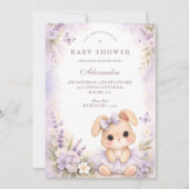 Invitation Lavender Bunny Floral Baby Shower (Devant)