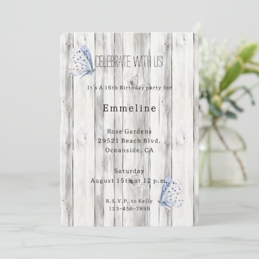 Invitation Lavender Butterfly Dreams Faux Wood Birthday (Debout devant)
