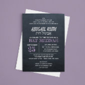 Invitation Lavender Chalkboard Hébreu Nom Bat mitzvah