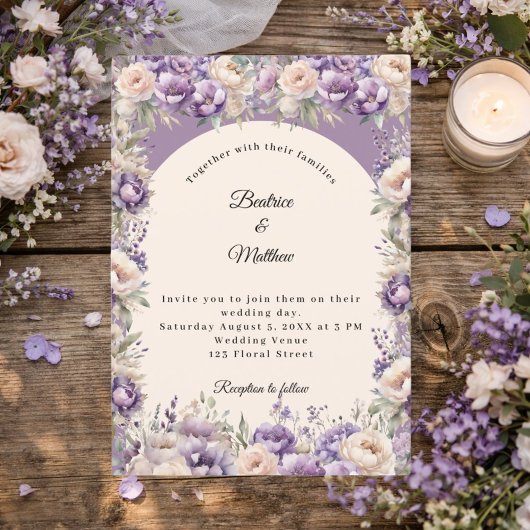 Invitation Lavender champagne cream floral arch wedding