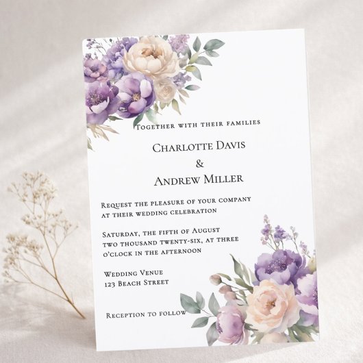 Invitation Lavender champagne cream floral wedding