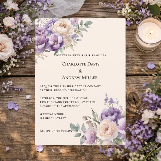 Invitation Lavender champagne cream floral wedding