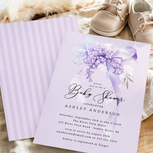 Invitation Lavender Coquette Bow Girl Baby shower
