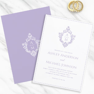 Invitation Lavender Crest Monogramme Vintage Mariage élégant