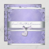 Invitation Lavender Cross Girls Purple Première Communion (Devant / Derrière)