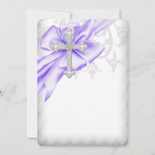 Invitation Lavender Damask Cross First Communion (Dos)