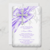 Invitation Lavender Damask Cross First Communion (Devant)
