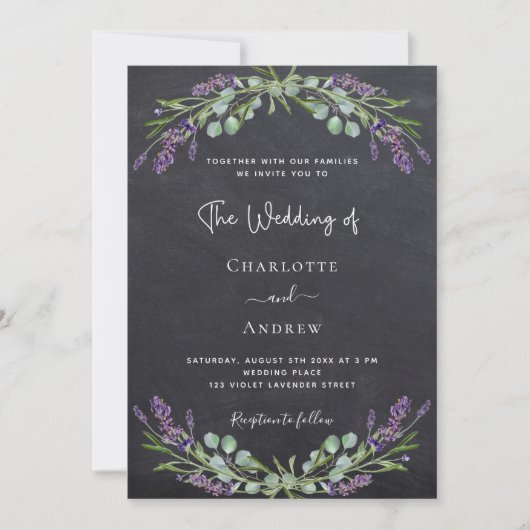 Invitation Lavender damier gris vert vert violet mariage (Devant)