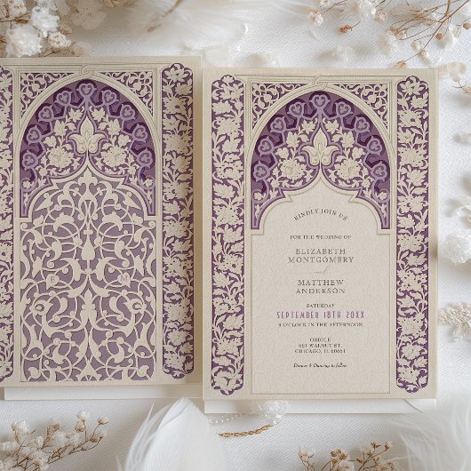 Invitation Lavender Elegance Art Nouveau Mariage dentelle
