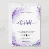 Invitation Lavender Elegant Aquarelle Monogram Mariage (Devant)