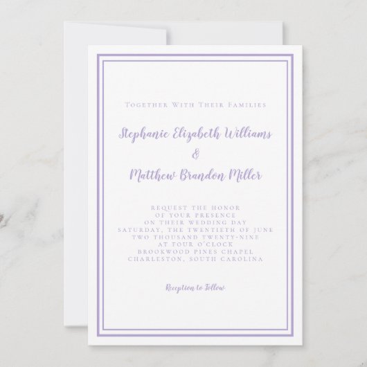 Invitation Lavender Elegant Classic Minimalist Wedding Script (Devant)