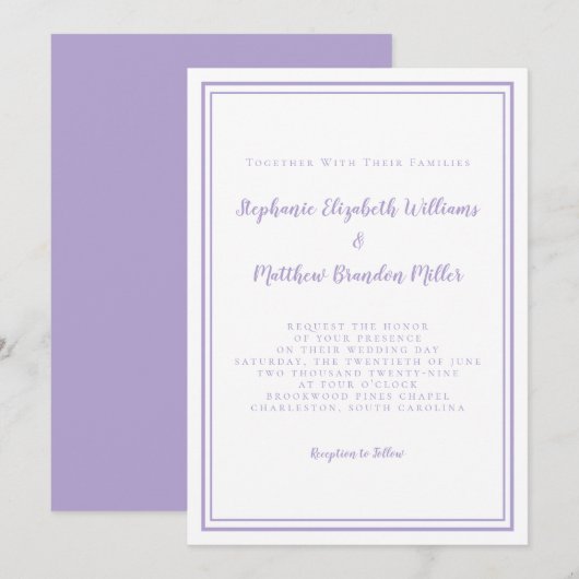 Invitation Lavender Elegant Classic Minimalist Wedding Script (Devant / Derrière)
