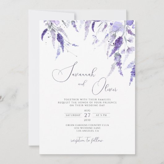 Invitation Lavender Elegant Meadow Fleur sauvage Floral Maria (Devant)