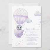 Invitation Lavender Elephant Baby brasse du Baby shower (Devant)