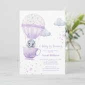 Invitation Lavender Elephant Baby brasse du Baby shower (Debout devant)