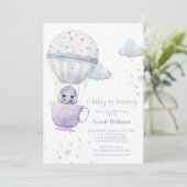 Invitation Lavender Elephant Baby brasse du Baby shower (Debout devant)