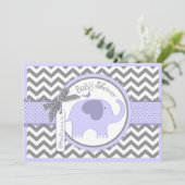 Invitation Lavender Elephant Bird Chevron Imprimer Baby showe (Debout devant)