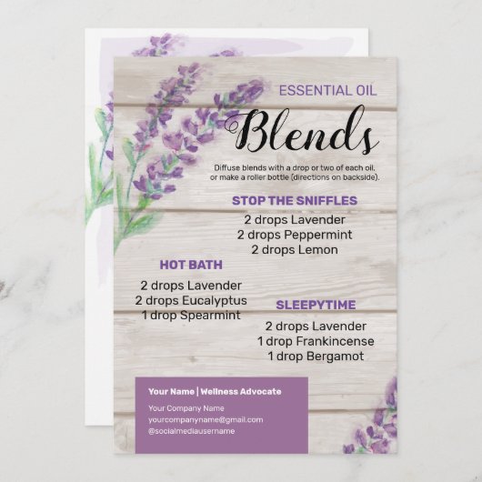 Invitation Lavender Essential Oil Diffuser Mélanges (Devant / Derrière)