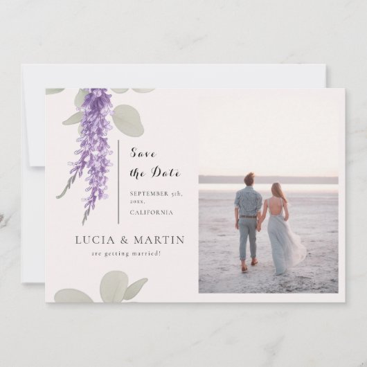 Invitation Lavender Eucalyptus Feuilles Photo Enregistrer La (Devant)