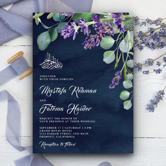 Invitation Lavender Eucalyptus Marine Bleu Mariage islamique