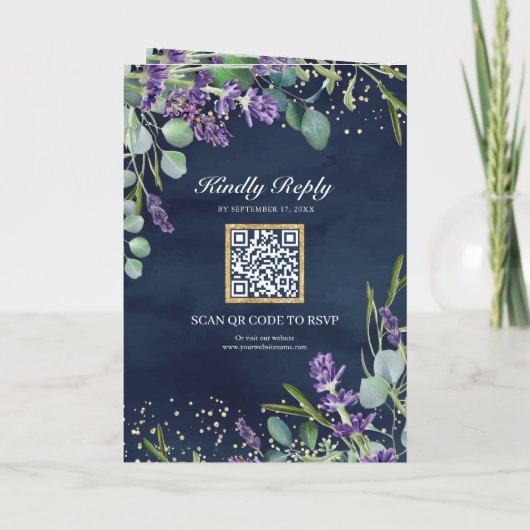 Invitation Lavender Eucalyptus Navy Blue QR Code Wedding (Dos)