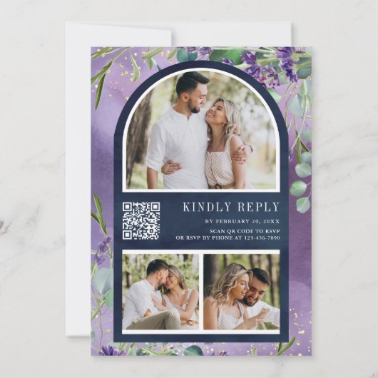 Invitation Lavender Eucalyptus Photo Marine QR Code Mariage (Dos)