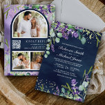 Invitation Lavender Eucalyptus Photo Marine QR Code Mariage<br><div class="desc">Éblouissez vos invités avec cet élégant invitation de mariage avec de belles fleurs de lavande et des feuilles d'eucalyptus avec QR Code pour RSVP en ligne. Ajoutez simplement les détails de votre événement sur ce modèle facile à utiliser et décorez cette carte avec votre photo préférée pour en faire une...</div>