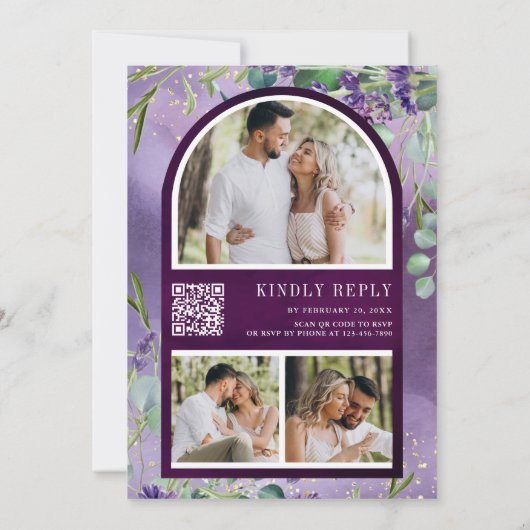 Invitation Lavender Eucalyptus Photo Purple Code QR Mariage (Dos)