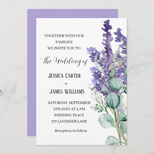 Invitation Lavender Eucalyptus Rustique mariage élégant (Devant / Derrière)