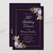 Invitation Lavender Floral 30e Anniversaire Dîner (Devant / Derrière)