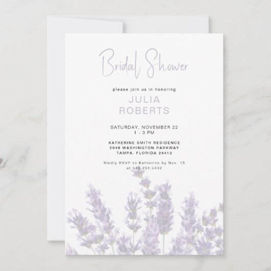 Invitation Lavender Floral Bridal (Devant)