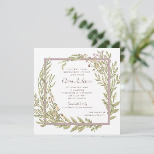 Invitation Lavender Floral Frontière Déjeuner nuptial (Debout devant)